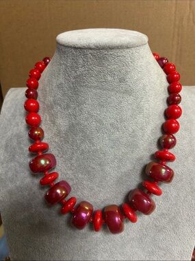 Red plastic Bead Statement Necklace - Women Jewelry